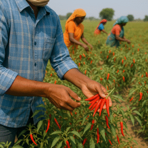 Farmers harvesting Guntur chillies
