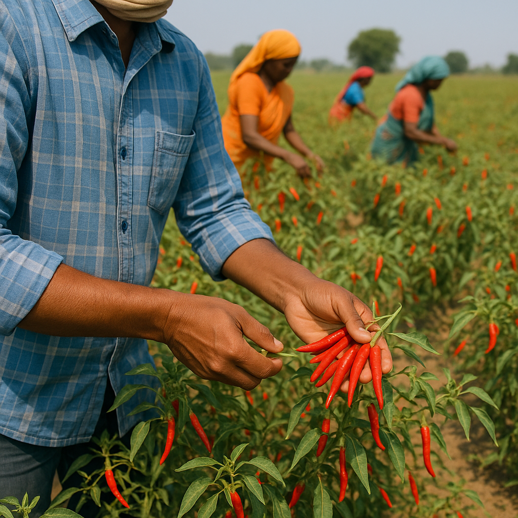 Handpicking of Chillies from farms in Guntur